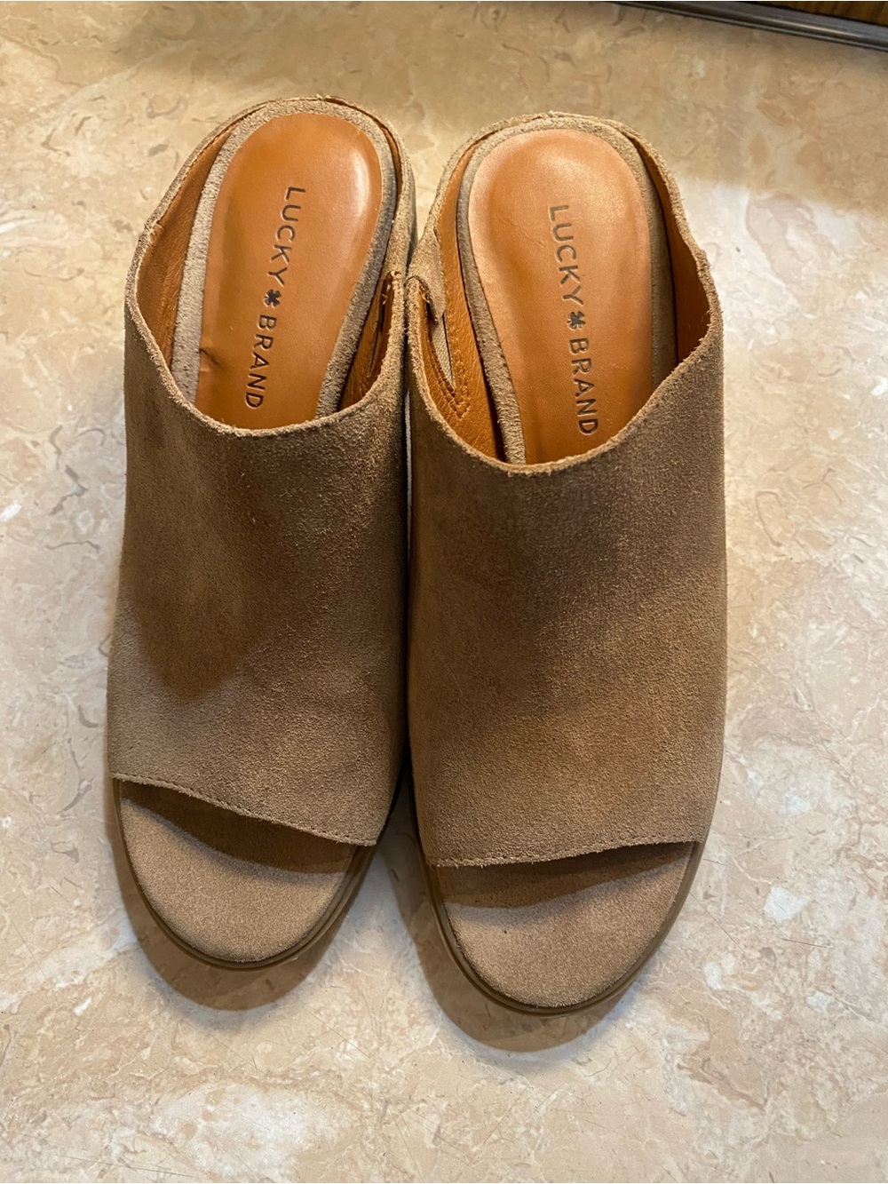 Lucky Brand Brown Suede Slip-On Open Toe Mules